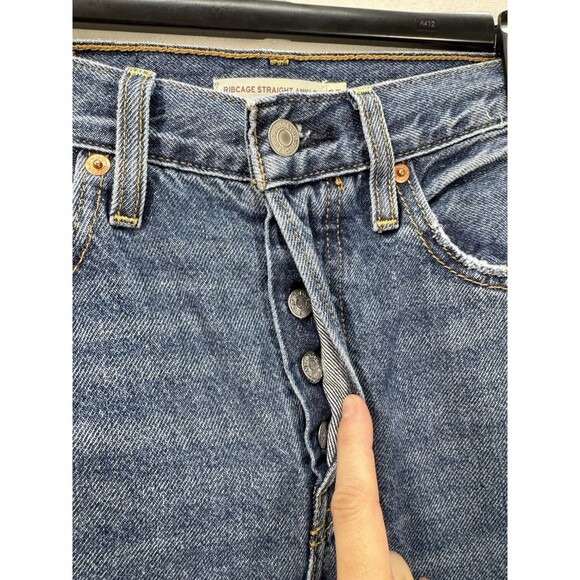 Levis Ribcage Straight Ankle High Rise Jeans Womens 25x27 Distressed Button Fly - Picture 2 of 12